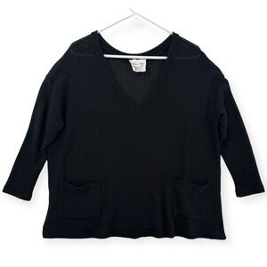 Sadie & Sage Sweater Womens Medium Knit Pullover Black V Neck 3/4 Sleeve USA‎
